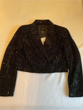 Forever 21 Sequin Cropped Blazer Black - Size L - New With Tag
